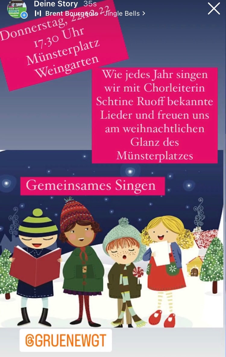 Singen auf dem Münsterplatz Weingarten – Donnerstag den 22.12 um 17:30.